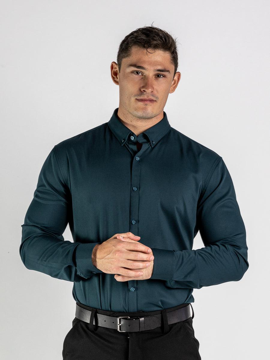 Emerald Green Long Sleeve Muscle Fit Dress Shirt Button Down Collar
