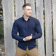 Mens Navy Muscle Fit Button Down Shirt