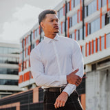 Mens White Bamboo Muscle Fit Dress Shirt