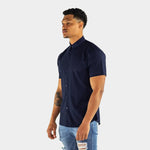 Navy Athletic Fit Short Sleeve Bamboo Button Down Shirt