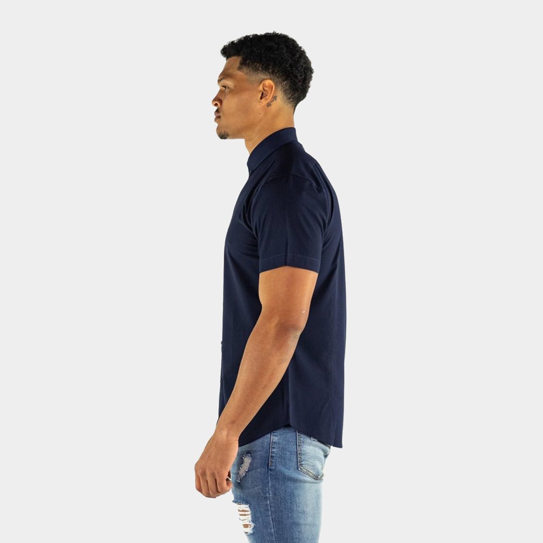 Navy Athletic Fit Short Sleeve Button Up Shirt