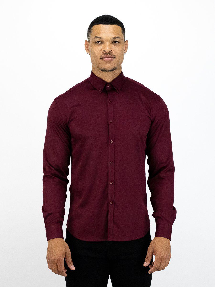 Burgundy Muscle Fit Dress Shirt | Kojo Fit