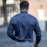 Charcoal Grey Tapered Fit Bamboo Satin Silk Stretch Formal Muscle Shirt | Kojo Fit