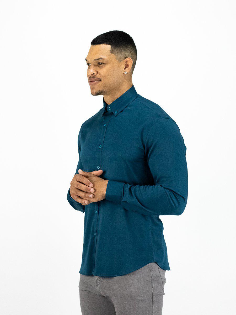 Return Sale - Bamboo Satin Stretch Shirt - Deep Teal - Kojo Fit