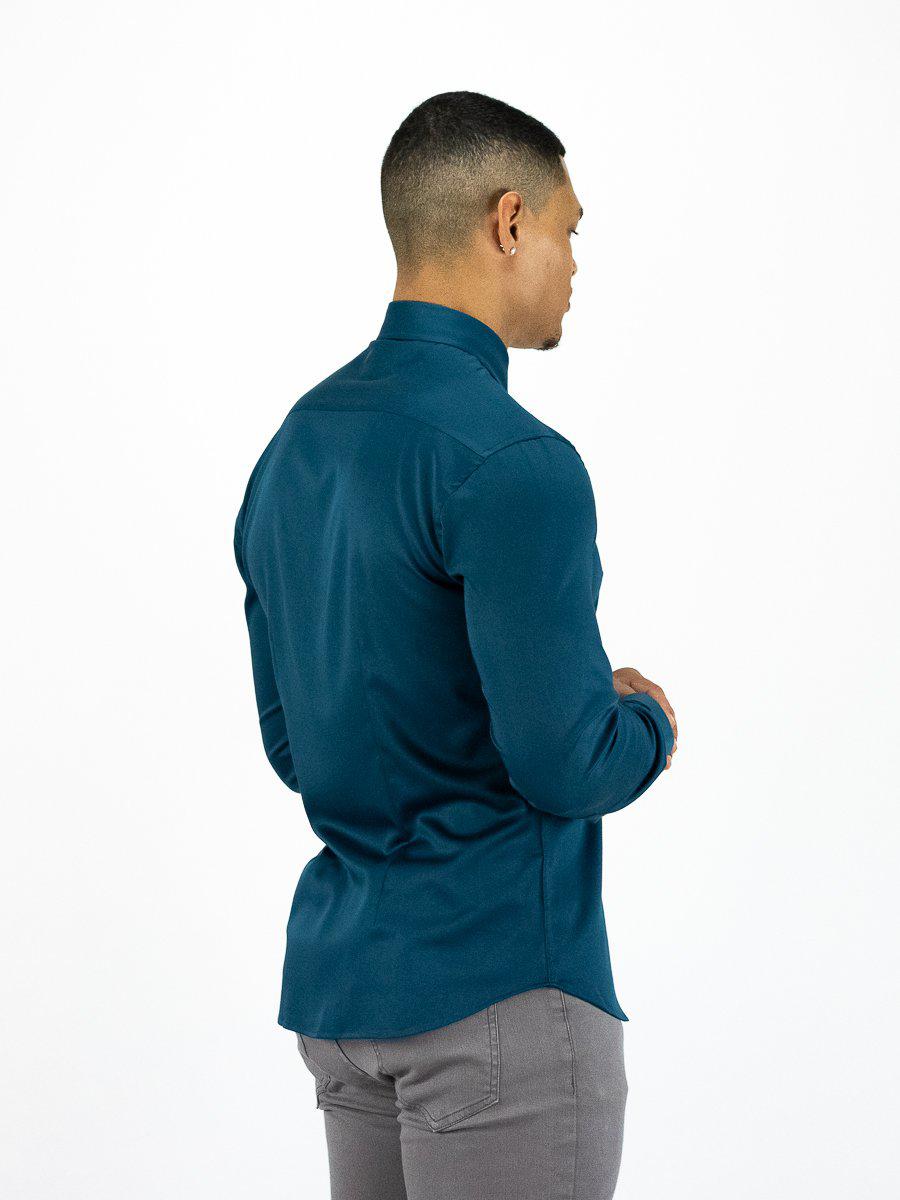 Return Sale - Bamboo Satin Stretch Shirt - Deep Teal - Kojo Fit