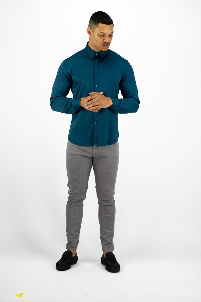 Return Sale - Bamboo Satin Stretch Shirt - Deep Teal - Kojo Fit