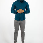 Return Sale - Bamboo Satin Stretch Shirt - Deep Teal - Kojo Fit
