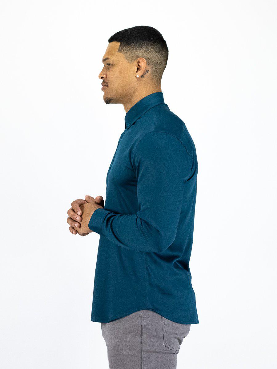 Return Sale - Bamboo Satin Stretch Shirt - Deep Teal - Kojo Fit