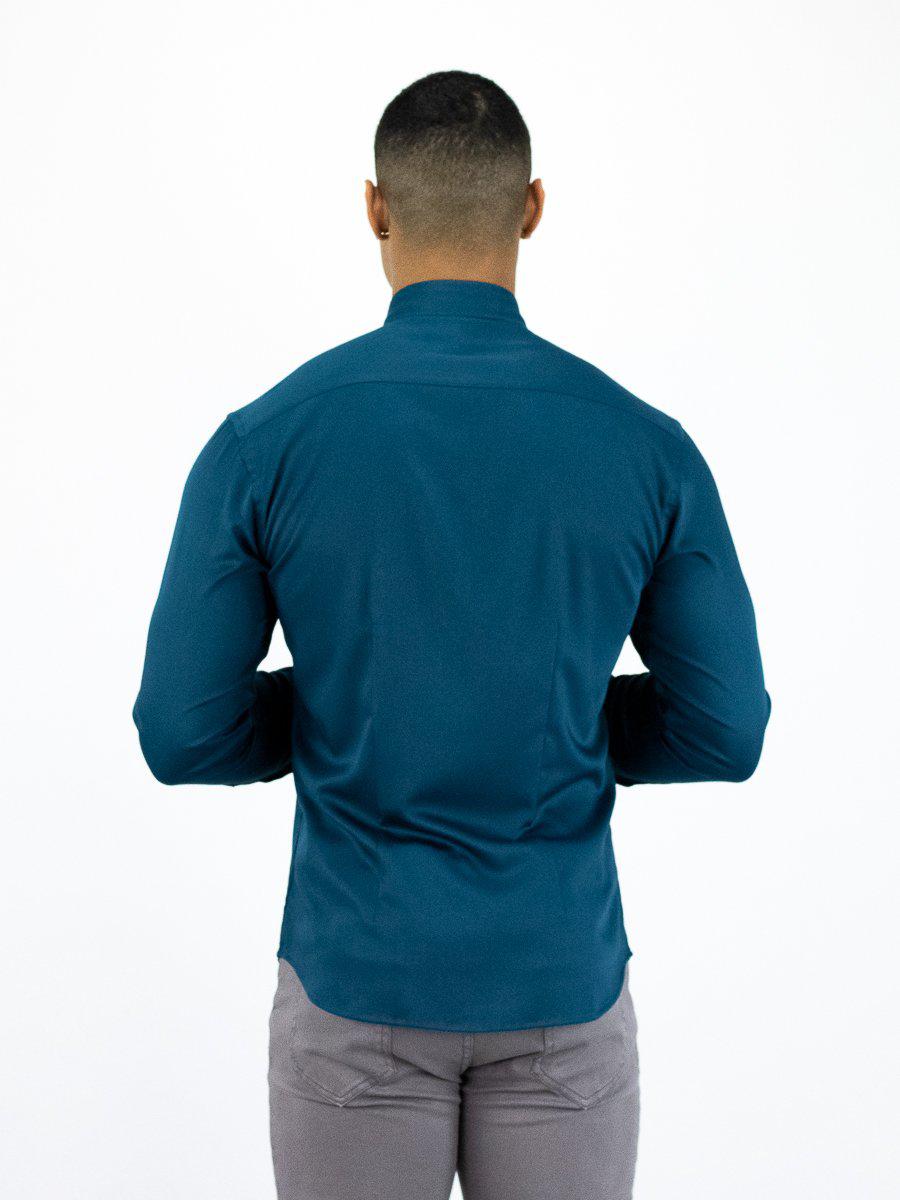 Return Sale - Bamboo Satin Stretch Shirt - Deep Teal - Kojo Fit