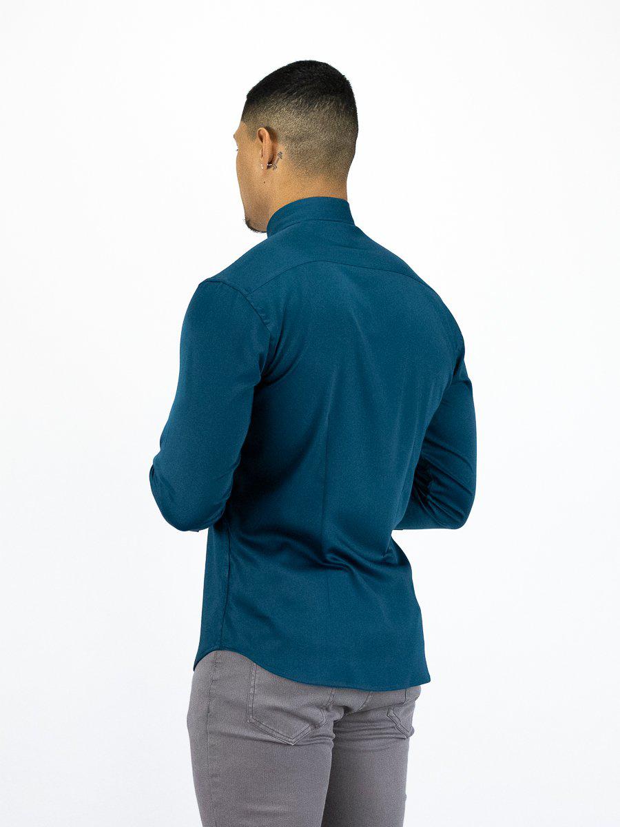 Return Sale - Bamboo Satin Stretch Shirt - Deep Teal - Kojo Fit