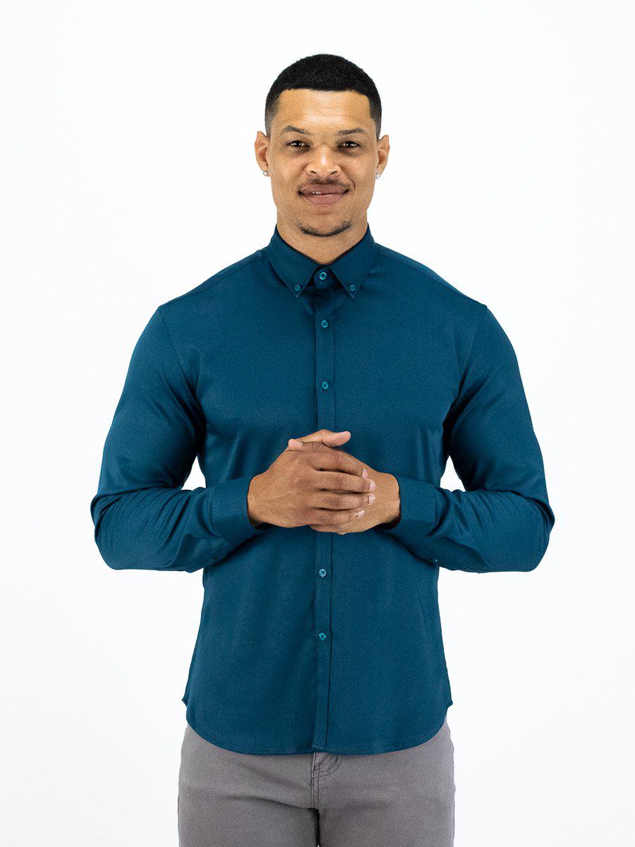 Return Sale - Bamboo Satin Stretch Shirt - Deep Teal - Kojo Fit
