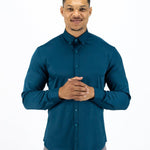 Return Sale - Bamboo Satin Stretch Shirt - Deep Teal - Kojo Fit