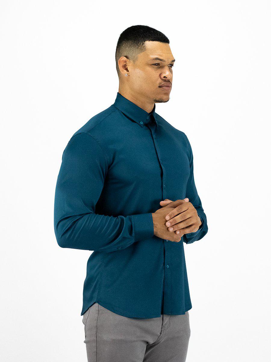 Return Sale - Bamboo Satin Stretch Shirt - Deep Teal - Kojo Fit