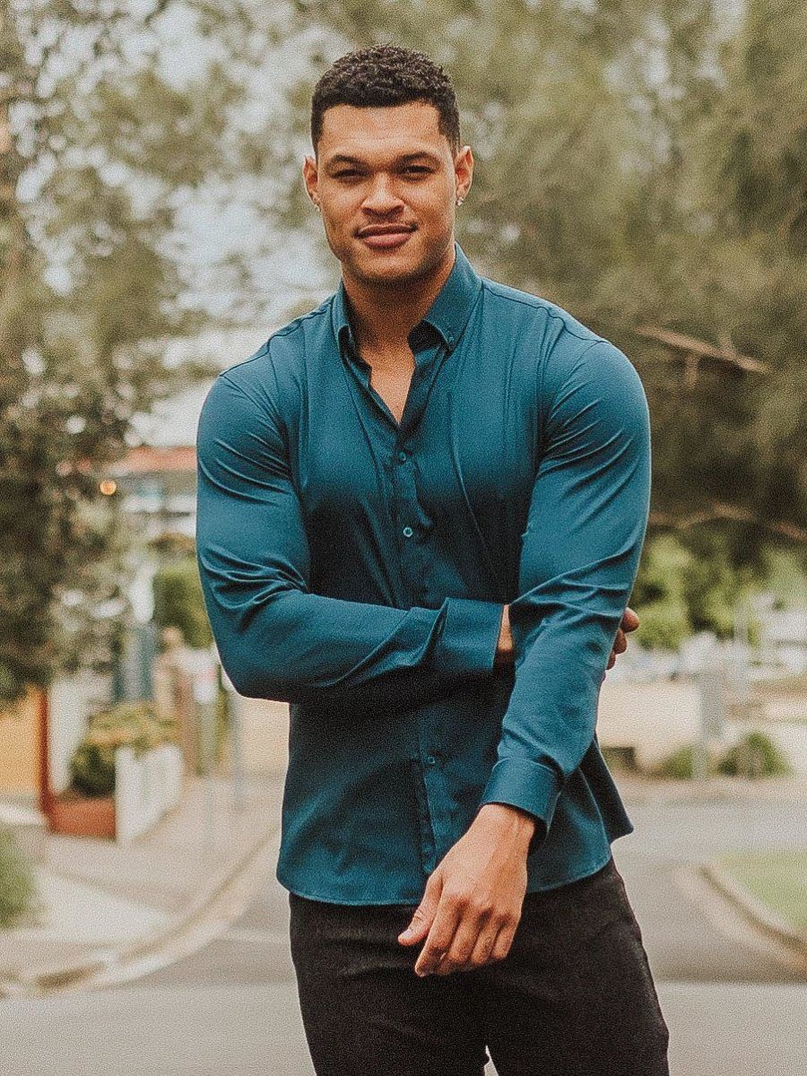Return Sale - Bamboo Satin Stretch Shirt - Deep Teal - Kojo Fit