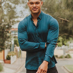 Return Sale - Bamboo Satin Stretch Shirt - Deep Teal - Kojo Fit