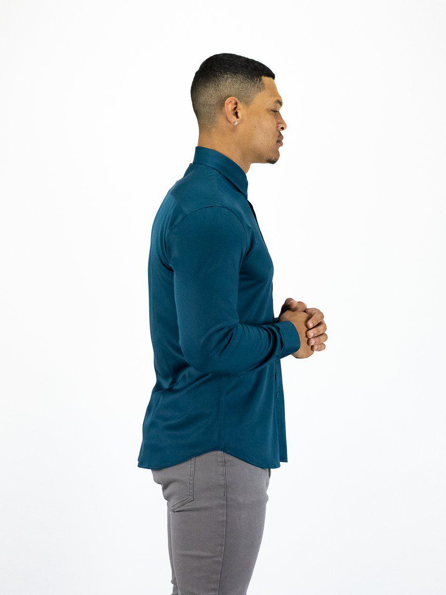 Return Sale - Bamboo Satin Stretch Shirt - Deep Teal - Kojo Fit
