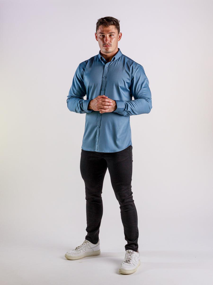 Return Sale - Bamboo Satin Stretch Shirt - Steel - Kojo Fit