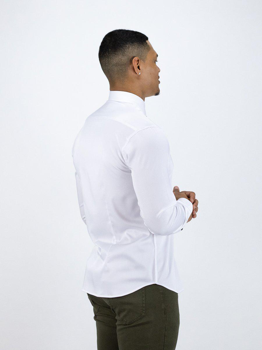 Return Sale - Bamboo Satin Stretch Shirt - White Contrast - Kojo Fit