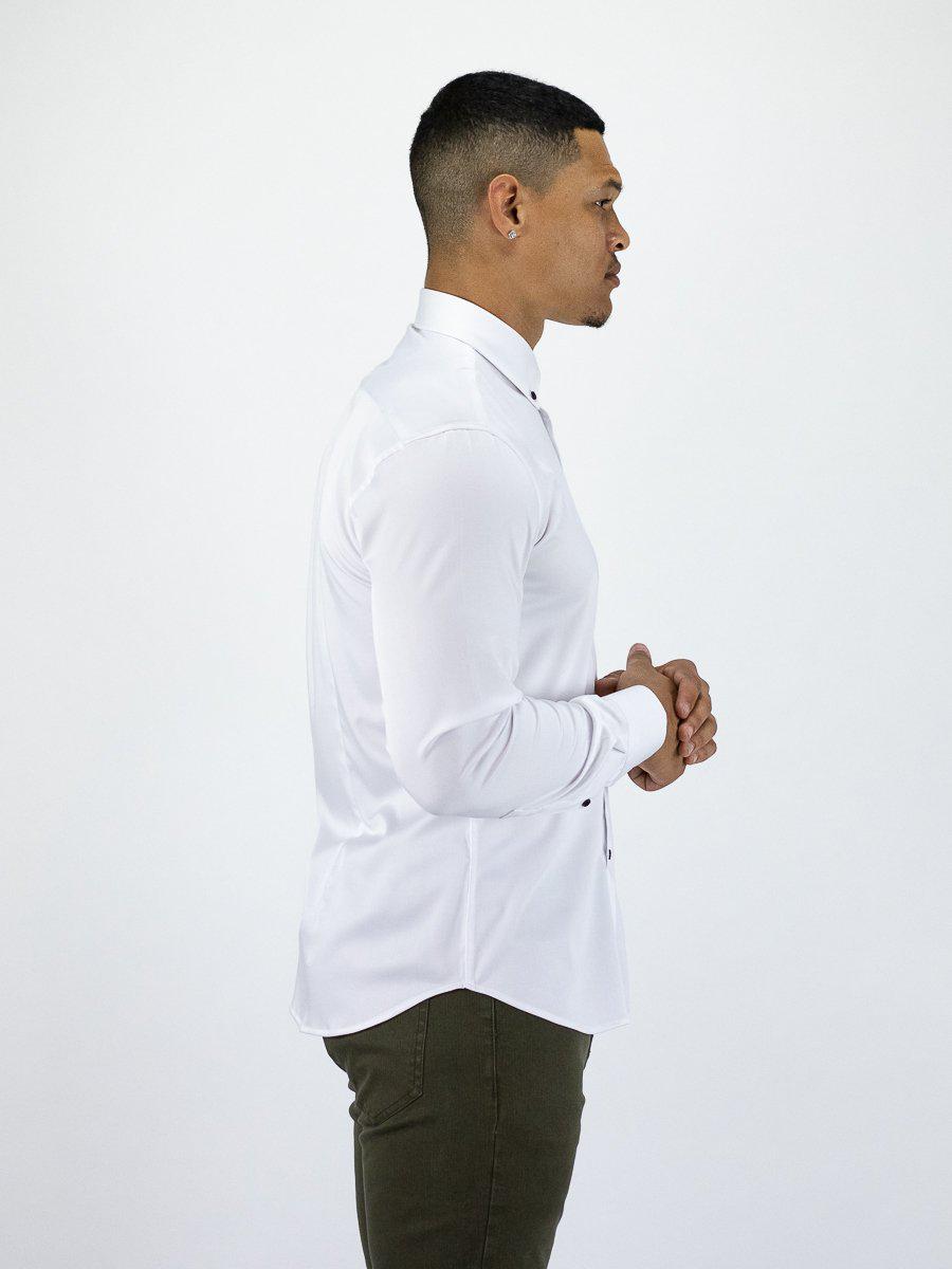 Return Sale - Bamboo Satin Stretch Shirt - White Contrast - Kojo Fit