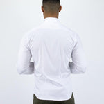 Return Sale - Bamboo Satin Stretch Shirt - White Contrast - Kojo Fit