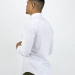 Return Sale - Bamboo Satin Stretch Shirt - White Contrast - Kojo Fit
