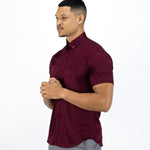 Return Sale - Bamboo Satin Stretch Short Sleeve Shirt - Burgundy - Kojo Fit