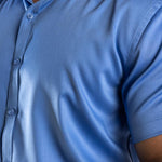 Return Sale - Bamboo Satin Stretch Short Sleeve Shirt - Cobalt Blue - Kojo Fit