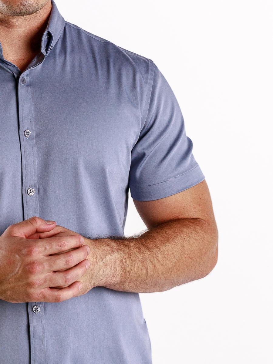 Return Sale - Bamboo Satin Stretch Short Sleeve Shirt - Silver - Kojo Fit