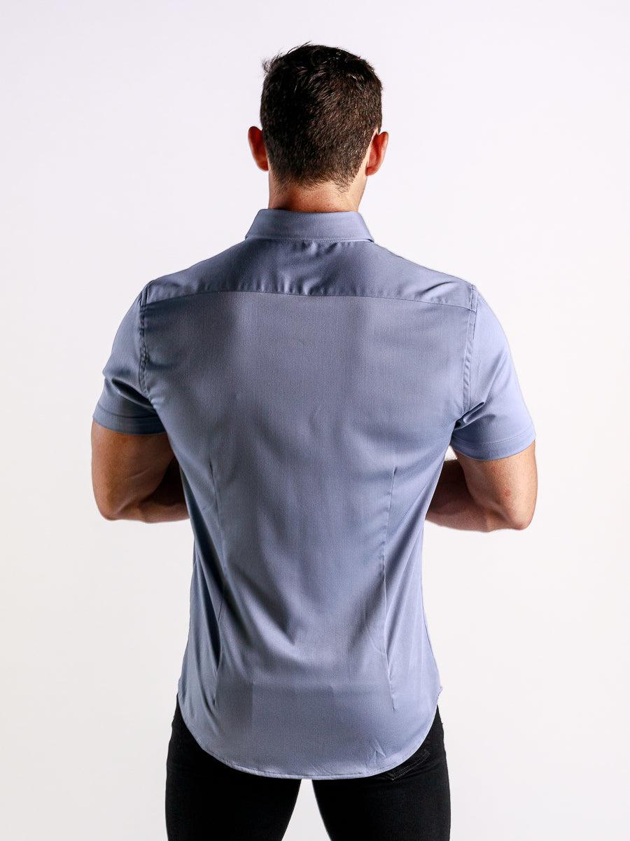 Return Sale - Bamboo Satin Stretch Short Sleeve Shirt - Silver - Kojo Fit