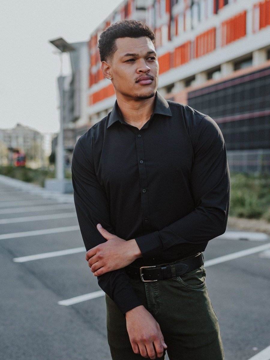 Return Sale - Performance Bamboo Dress Shirt - Black - Kojo Fit