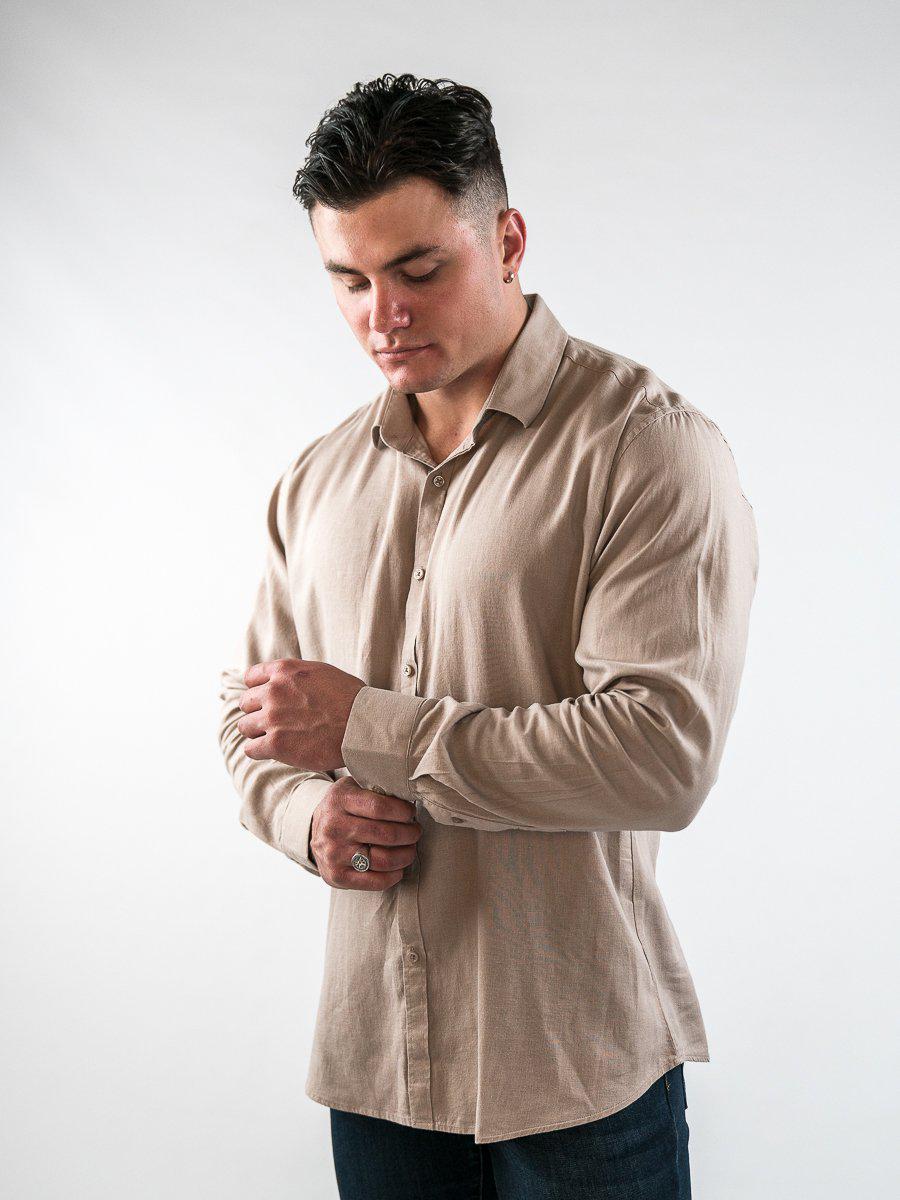 Return Sale - Performance Linen Shirt - Taupe - Kojo Fit