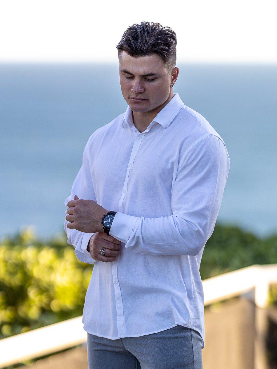 Return Sale - Performance Linen Shirt - White - Kojo Fit