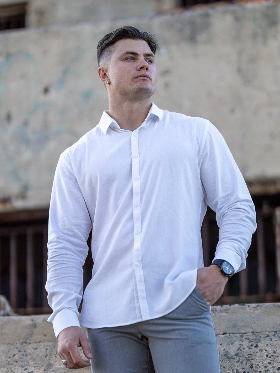 Return Sale - Performance Linen Shirt - White - Kojo Fit