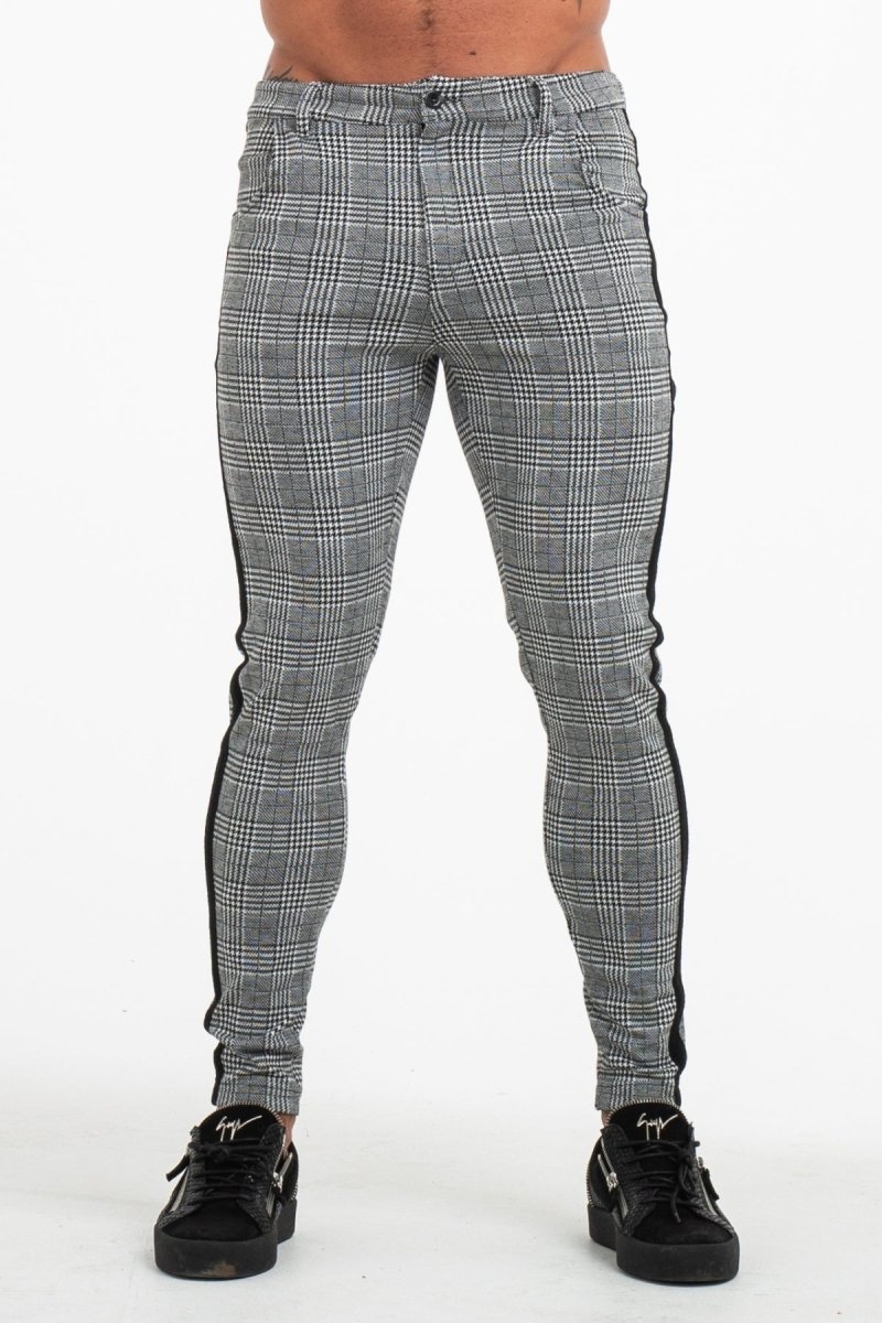 Mens Grey Check Black Stripe Trousers | Kojo – Kojo Fit