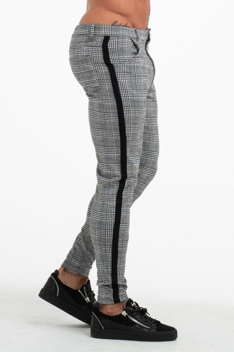 Mens Grey Check Black Stripe Trousers | Kojo – Kojo Fit