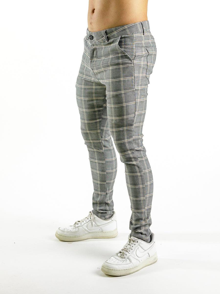 Ultra Stretch Chino Pants - Grey & Walnut Prince Of Wales - Kojo Fit