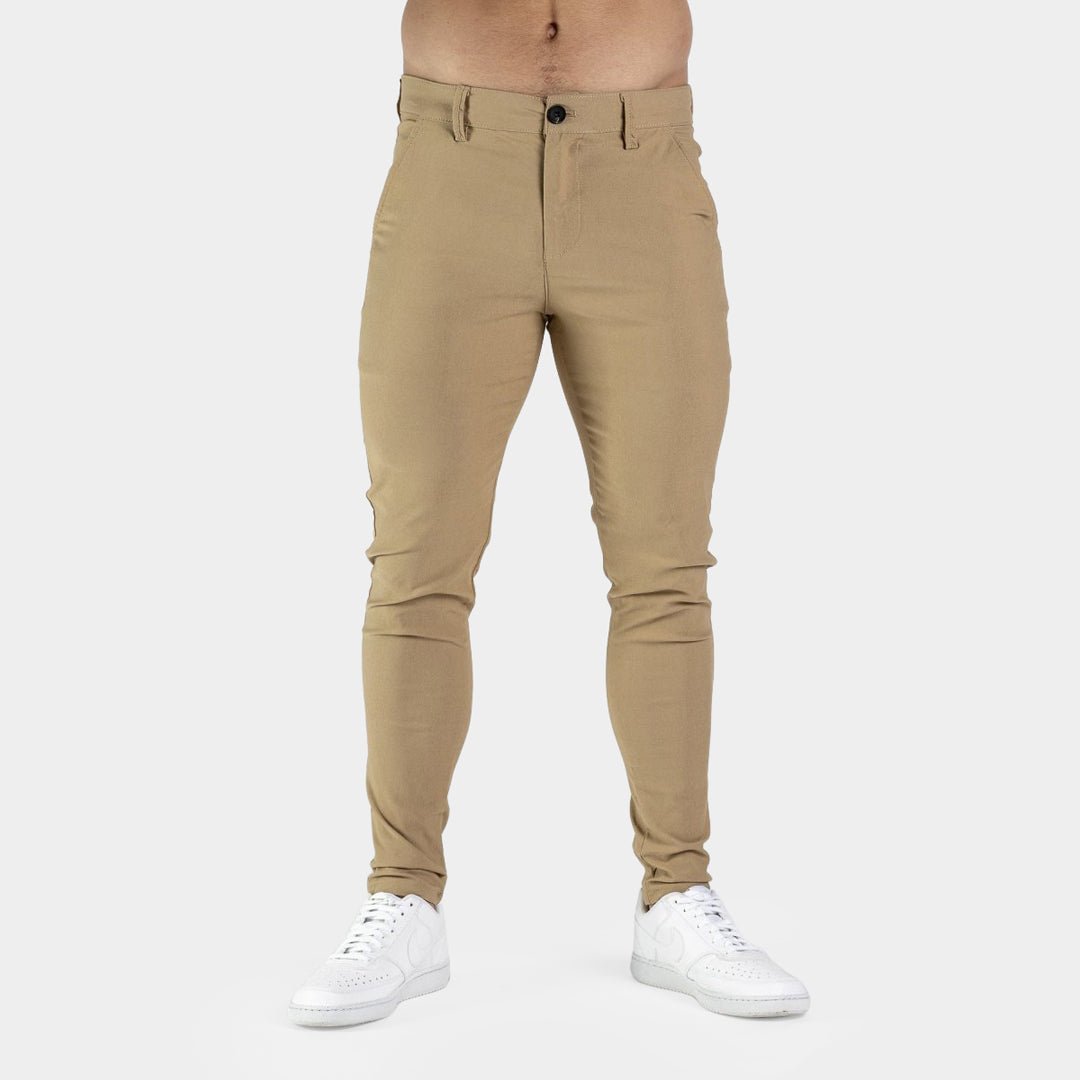 Mens Muscle Skinny Fit Chinos Beige