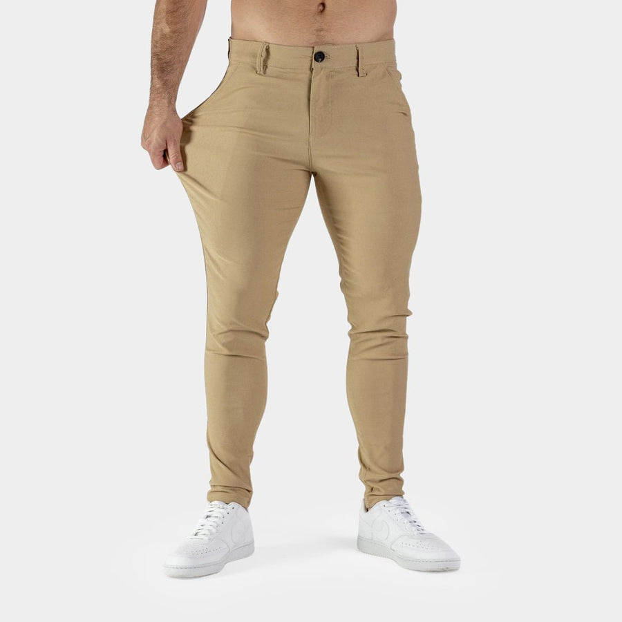 Beige Brown Skinny Fit Fit Cropped Chino Pants with Stretch | Kojo Fit ...