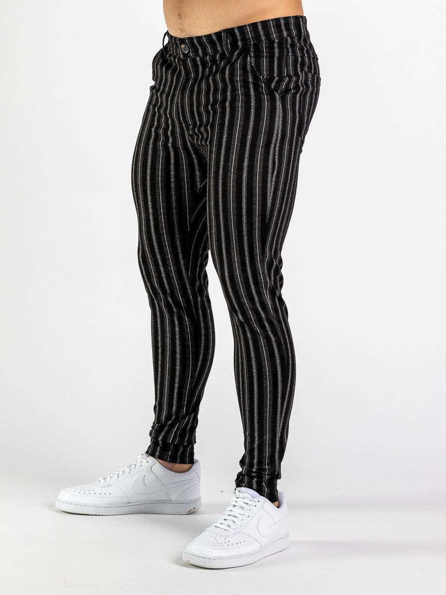 Ultra Stretch Chino Pants - Skinny Fit - Black Pinstripe - Kojo Fit