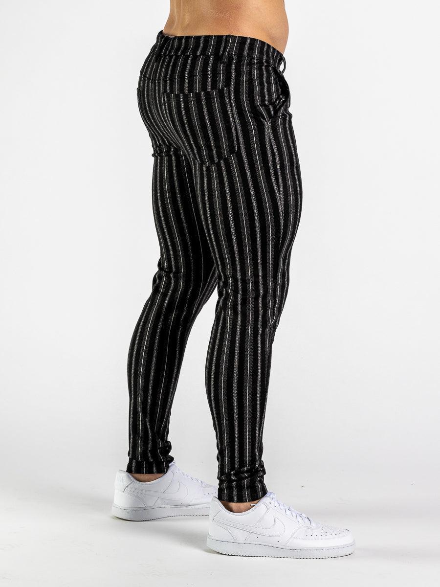 Ultra Stretch Chino Pants - Skinny Fit - Black Pinstripe - Kojo Fit