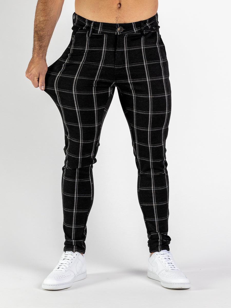 Ultra Stretch Chino Pants - Skinny Fit - Black & White Windowpane Check - Kojo Fit