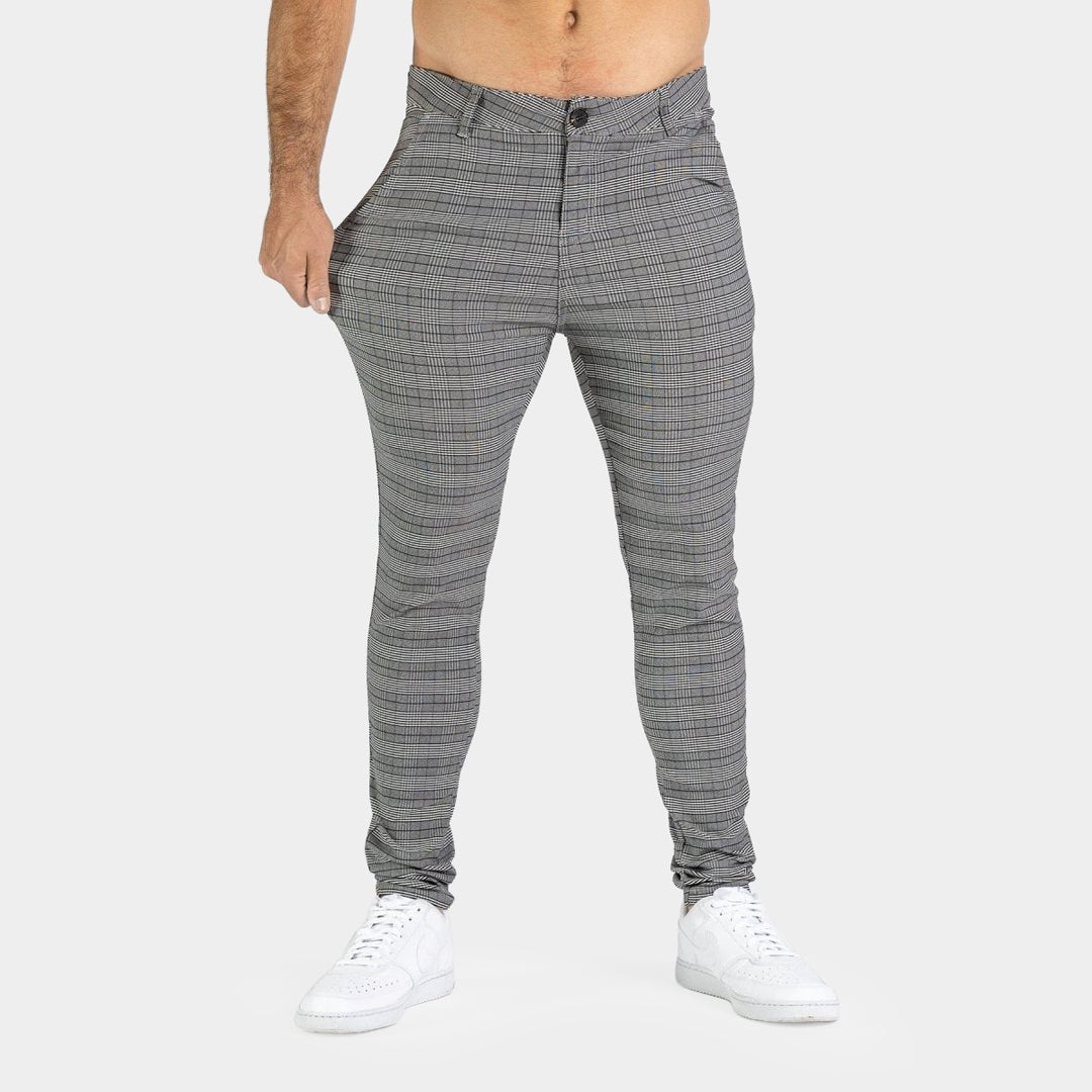 Stretchy Skinny Fit Grey Check Mens Trousers
