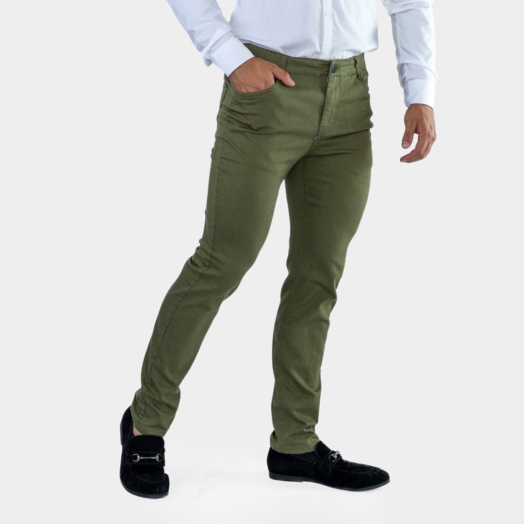 Mens Olive Green Slim Fit Stretch Trousers | Kojo – Kojo Fit