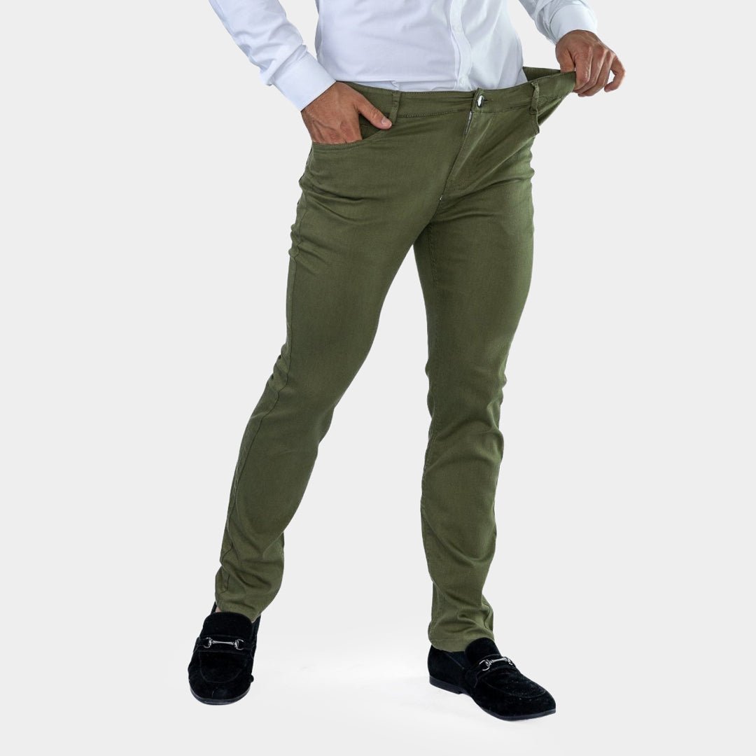 Mens Olive Stretch Waist Trousers