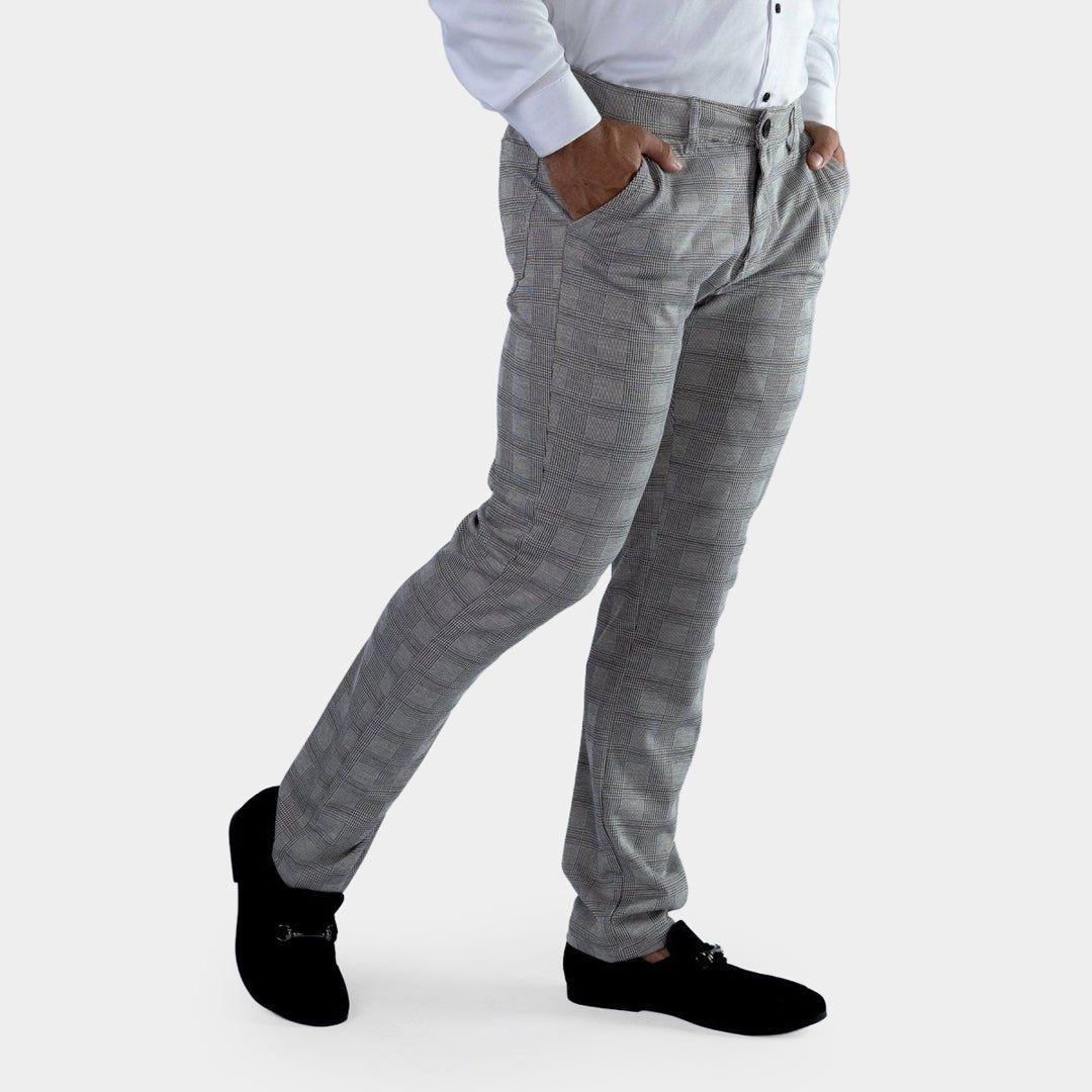 Mens Stylish stretch slim fit grey checkered pants