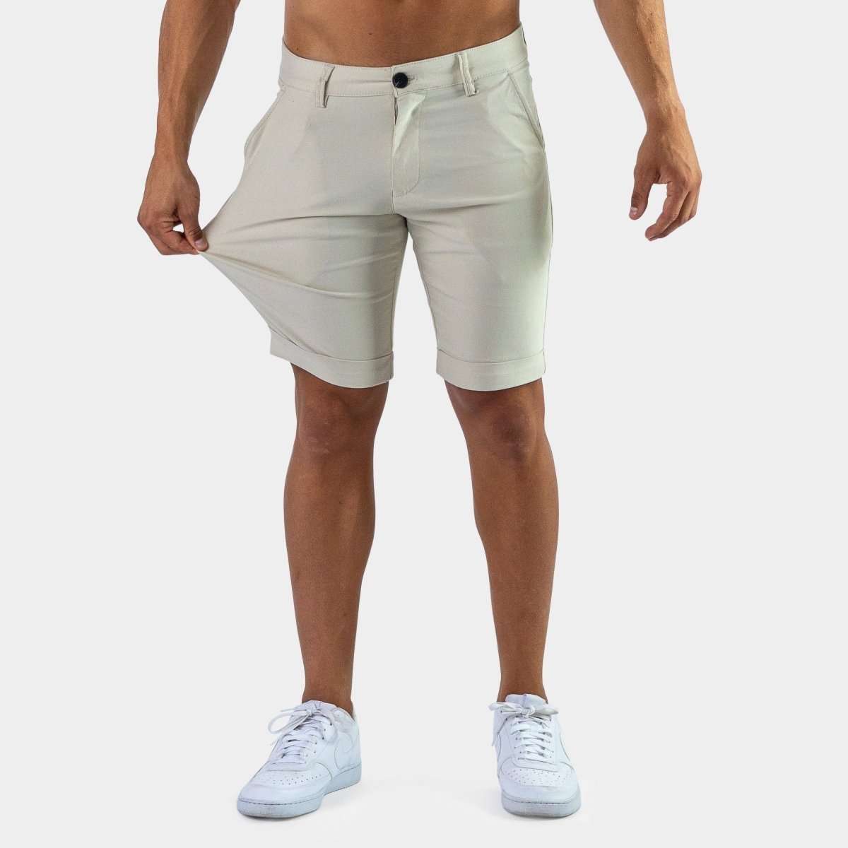 Cream Stretch Fabric Mens Chino Shorts