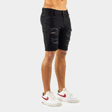 Ultra Stretch Denim Shorts - Black Ripped
