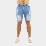 Mens Ripped and repaired blue denim jeans shorts
