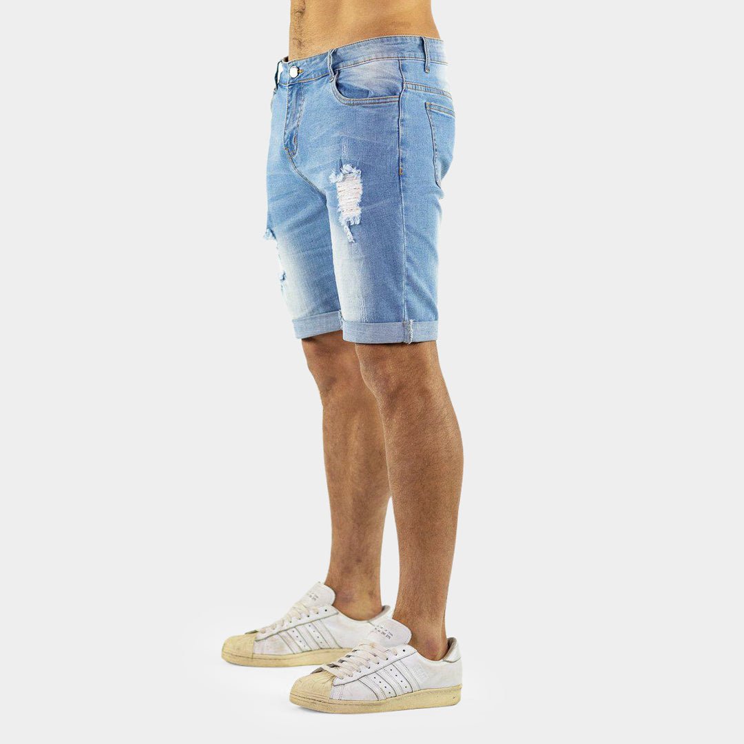 Mens Denim Shorts for mucular legs blue rips