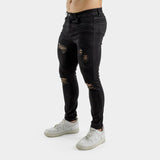 Black distressed streetwear mens jeans 